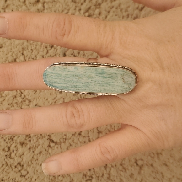 New Huge Amazonite 925 Silver Statement Ring. - Picture 9 of 16